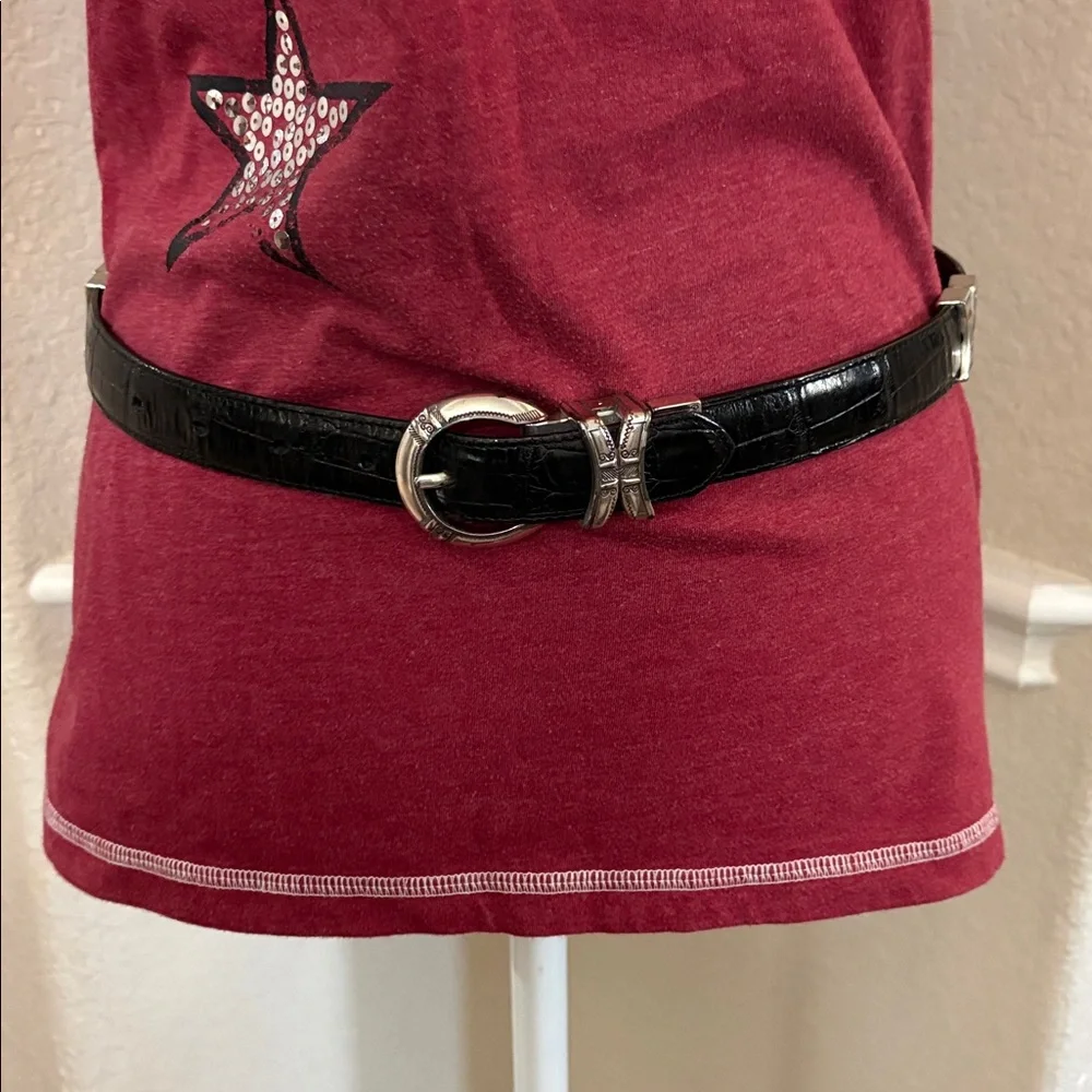 EUC Vintage Brighton black brown croc leather reversible twist belt Size M